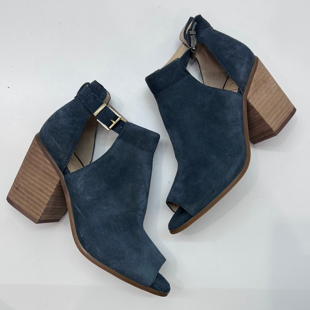 Sole Society Ferris Boot Bootie 8.5 Blue Leather Block Heel Cut Out Open Toe